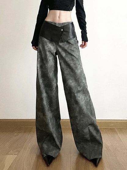 Territory Classic Vintage All-match Casual Trendy Cool Youth Vitality Women's Patchwork Gender-free Wide Leg Pants Trousers