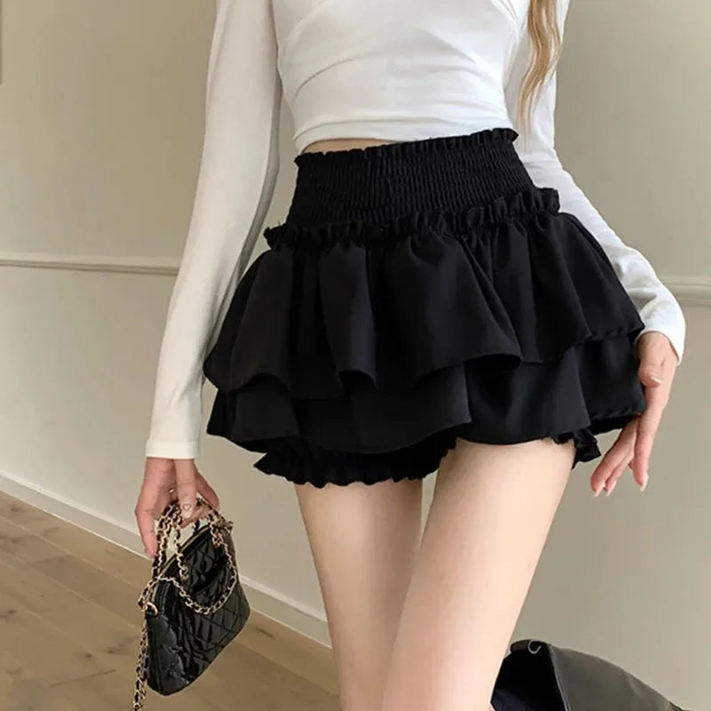 Territory Korean Kawaii Mini Skirts Women Harajuku Sexy Balletcore Cake Skirt Y2K Fashion High Waist Patchwork Lolita A-Line Ruffle Skirts