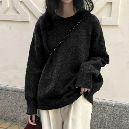 Territory Korean Solid Loose Pullover Sweater Autumn Winter Thick Warm O Neck Casual Knit Sweater Harajuku Preppy All Match Jumpers