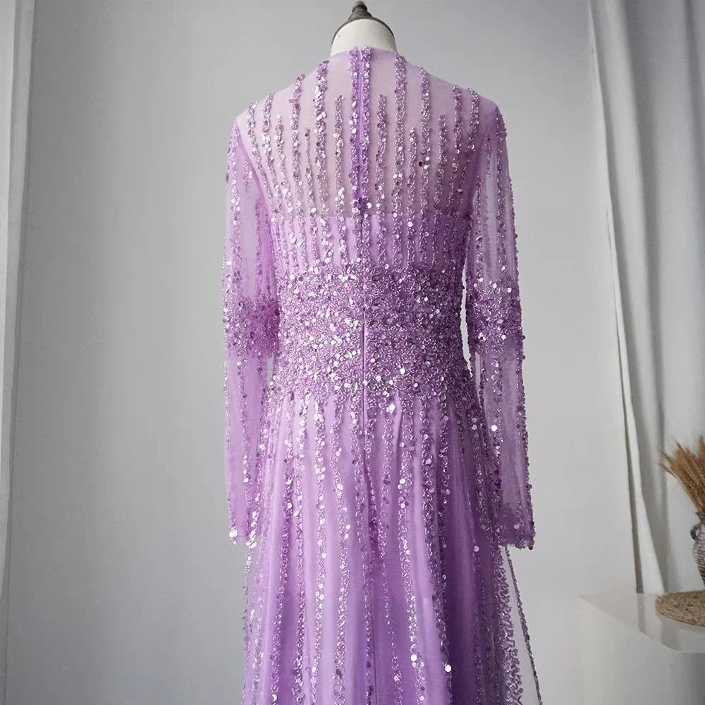 Territory Purple A Line Long Sleeves Muslim Arabic Elegant Evening Dresses Customized  Luxury Party Gowns For Women