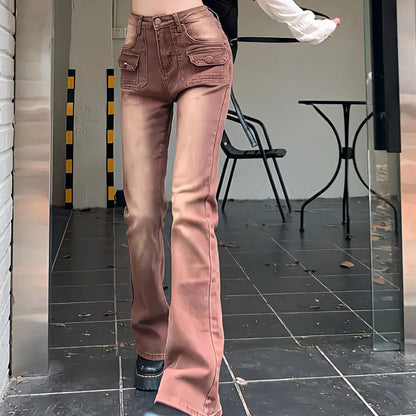 Territory Flared Jeans Women High Waist Straight Baggy Brown Pants Vintage 90s Streetwear Y2k Cargo Pants Fashion Wide Leg Denim Trousers