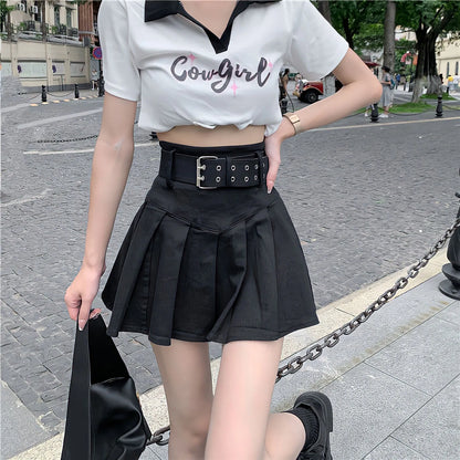 Territory Pleated Black Skirt Summer High Waist Tenni Preppy Girls Korean Fashion Y2k Harajuku Olid Color Casual Kawaii Mini Short Skirts