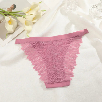 Territory Floral Pattern Perspective Breathable Panties Women Low Rise Underwear Adjustable Waist Seamless Fabric Splicing Lace Lingerie