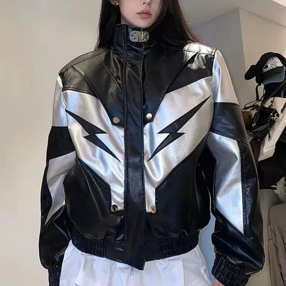 Territory Jacket Bomber Black Women Varsity New Outerwear Leather Jackets Lightning American Y2k Racing Oversize Baseball Jacket