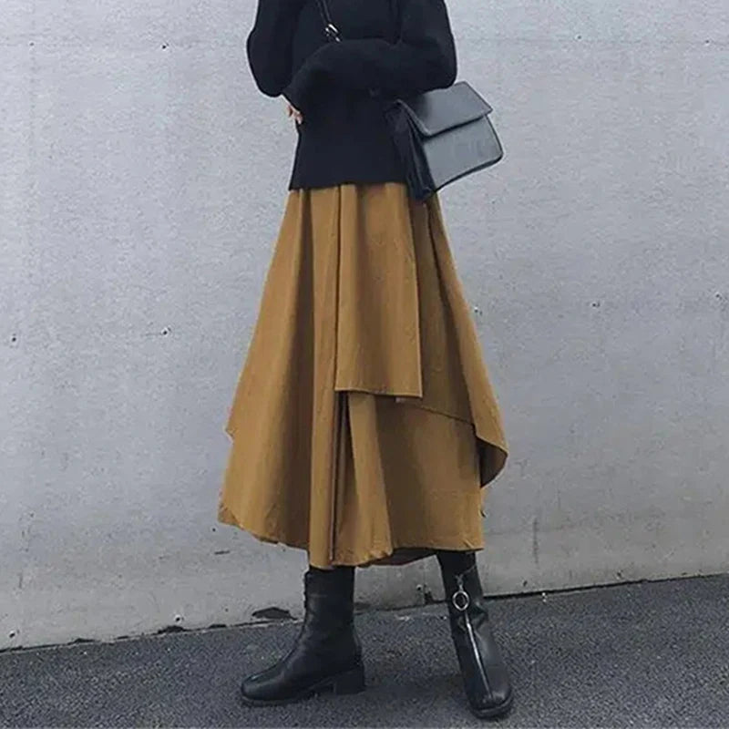 Territory Gothic Asymmetrical Cargo Skirts Women Streetwear Punk Irregular High Waist A Line Pleated Skirt Korean Hip Hop Midi Skirt