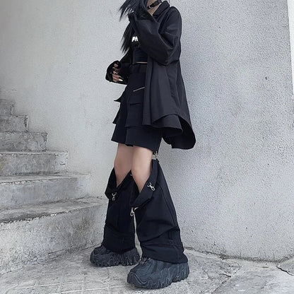 Territory Gothic Techwear Emo Black Cargo Pants Women Punk Oversize Hollow Out Wide Leg Pocket Trousers for Female Goth Hip Hop