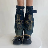 Territory Punk Gothic Cross Denim Leg Warmers Harajuku Boot Cuffs Sock Y2K Star Strap Leg Covers Personalized Calf Socks Y2k Accessories