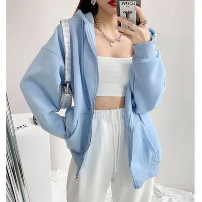 Territory Preppy Style Zip Up Hoodies Women Harajuku Korean Oversized Sweatshirts Loose Long Sleeve Thin Tracksuit Tops Jacket