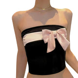 Territory Bow Strapless Tight Crop Top Streetwear Y2k Clothes Summer 2024 Girly Coqqutte Tube Tops Korean Style