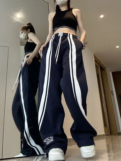 Territory Harajuku Baggy Sweatpants Women Hip Hop Style Y2k Streetwear Wide Striped Joggers Oversized Female Red Sports Trousers