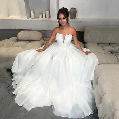 Territory Dubai Organza Wedding Dresses Deep V Neck A Line Backless Boho Pleats Elegant Bridal Gowns Vestidos De Novia