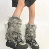 Territory Punk Faux Fur Leg Warmers Vintage Imitation Retro Modern Y2k Winter Warm Boots Cover Socks Harajuku Jk Knee-length Party Sock