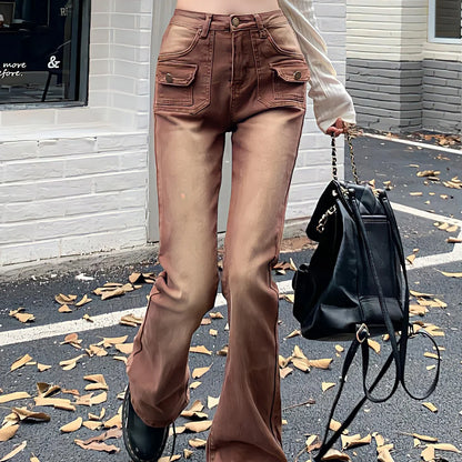 Territory Flared Jeans Women High Waist Straight Baggy Brown Pants Vintage 90s Streetwear Y2k Cargo Pants Fashion Wide Leg Denim Trousers