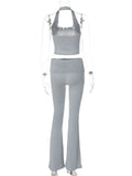 Territory 2024 New Fashion Streetwear Two Pieces Set Women Halter Neck Backless Tank Top and Long Pants Suit Female Tracksuits Gray Black