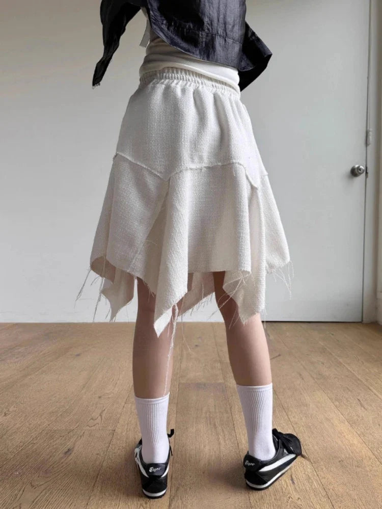 Territory Harajuku Simple White Skirt for Women Spring Irregular Mid-length Tassel Skirts Y2k E-Girl High Waist A-line Faldas Mujer