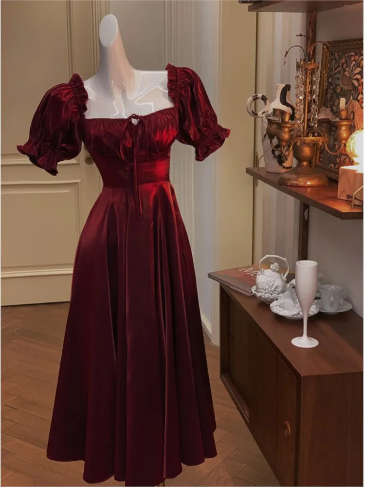 Territory French Elegant White Wedding Party Dress Women Vintage Burgundy Romantic Prom Vestidos Summer Korean A-line Graduation Dresses