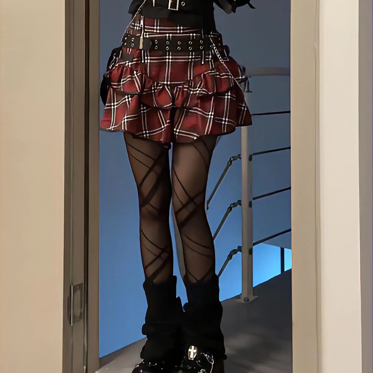 Territory Korean Japanese Sweet Hot Clothes Gothic Punk Skirts Y2k Streetwear Dark Aesthetics Pleated Ball Gown Plaid Stripe Mini Skirt