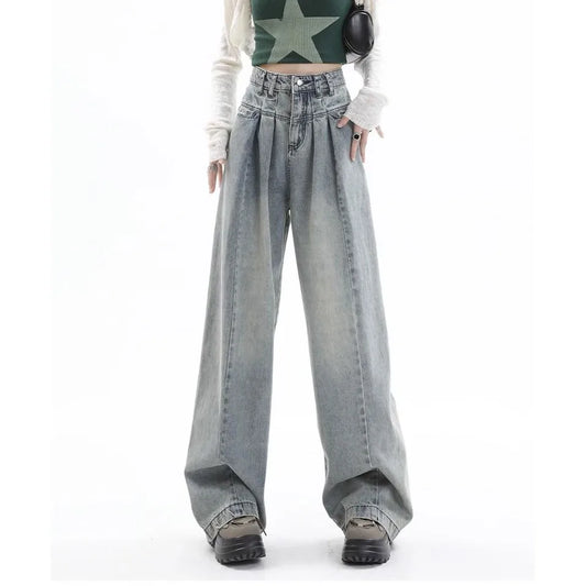 Territory Oversized Vintage Women Jeans Korean Loose Streetwear Casual Wide Leg Denim Pants Harajuku High Waist All Match Trousers