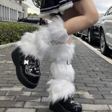 Territory PU Leather Buckle Leg Warmer Winter Warm Plush Leg Cover Mid Sleeve JK Calf Socks Imitation Fur Y2K Long Socks