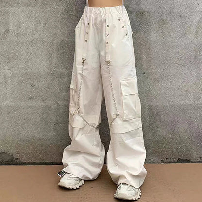 Territory 90s Clothes Style Harajuku Gothic White Cargo Pants With Chain  Hippie Punk  Baggy Pants Y2K Oversize Hot Girl Trousers