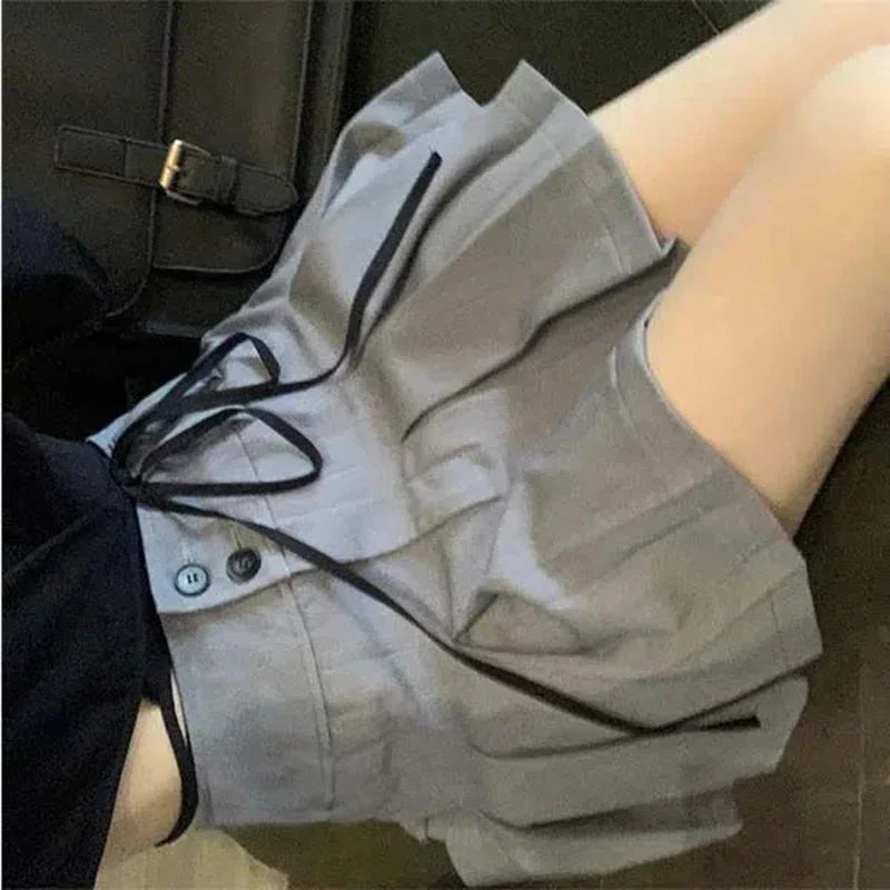 Territory Preppy Pleated Mini Skirts Korean High Waist A Line Skirts Student Summer College Sweet Button Slim Casual All Match Skirt