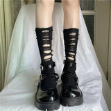 Territory Punk Gothic Ripped Leg Warmer Japanese Jk Leg Cover Breathable Dark Y2k Hot Girl Stockings Women Harajuku Knit Boot Cuff Socks