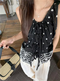 Territory Black Tank Tops Women Florals Vintage Sexy Slim Summer Chic Outwear New Casual Office Lady Daily Loose Blusas