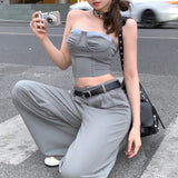 Territory 2 Piece Sets Womens Outfits Sexy Patchwork Irregular Tank Tops Hollow Micro Flap Pants Set Y2k Streetwear 00s Pants Suit