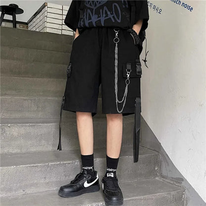 Territory Cargo Shorts Women Summer Beach  with Chain Black Hip Hop Streetwear Casual Female Sportswear Alt Pants Aesthetic