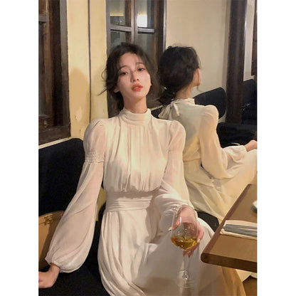 Territory Elegant Midi Dress Women Fairy Bandage A Line Dresses Party Prom Korean Fashion Lantern Sleeve Bodycon Chic Vestidos New