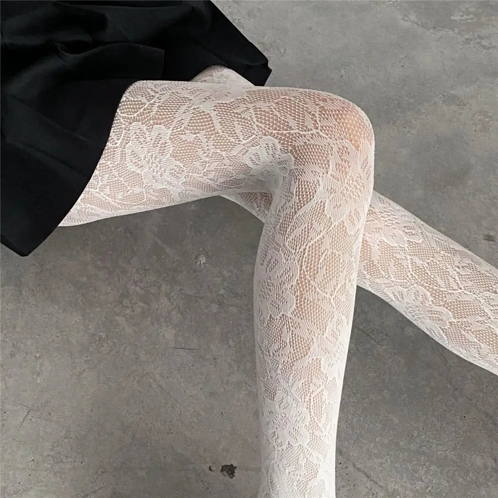 Territory Fashion Flower Embroidery Mesh Hollow Out Sexy Pantyhose Women's Fishing Net Tights Cool Girl Colored Hipster Harajuku Stockings