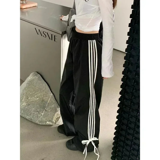 Territory Black Stripe Sport Sweatpants Women Autumn Oversized Baggy Harajuku Fashion Casual Joggers Pants Streetwear Korean Style