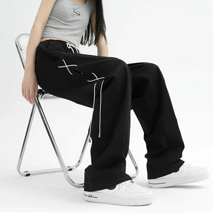 Territory Gothic High Waist Straight Women Wide Leg Pants Fashion Hip Hop Loose Streetwear Harajuku Korean Casual Joggers Sweatpants