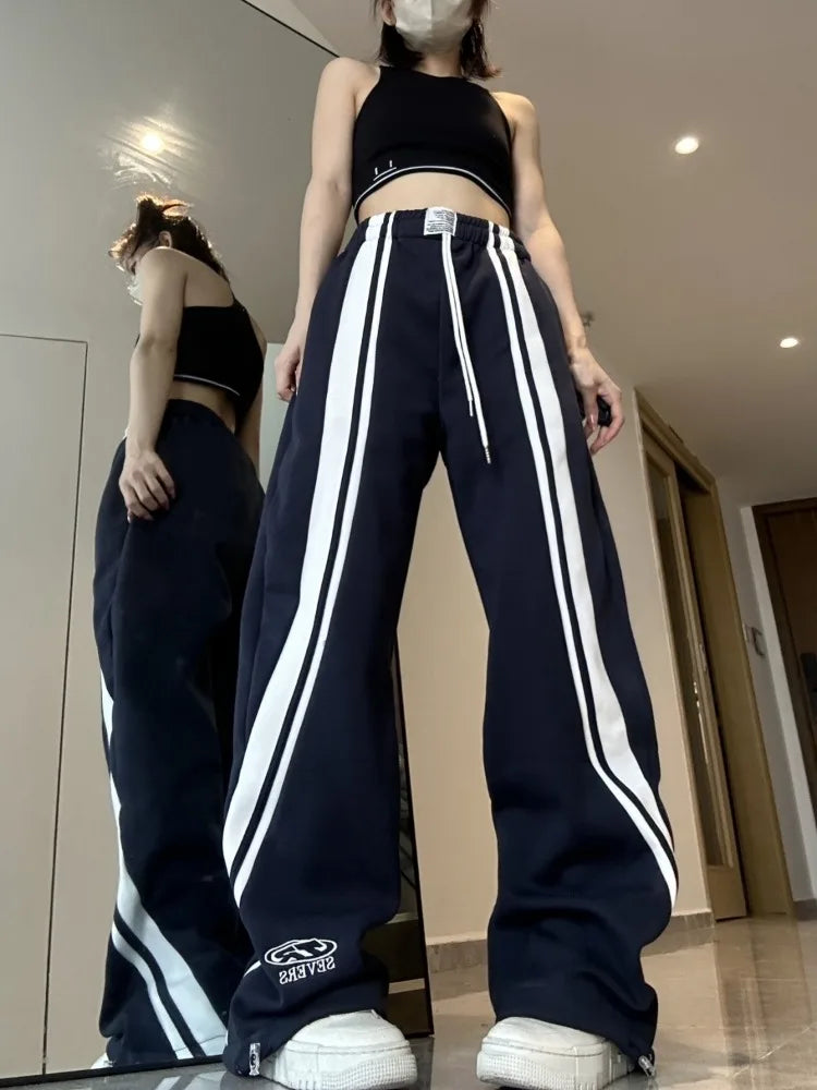 Territory Harajuku Baggy Sweatpants Women Hip Hop Style Y2k Streetwear Wide Striped Joggers Oversized Female Red Sports Trousers