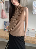 Territory  S-L Sleeveless Tank Tops Gentle Women Chic Ruffles Slim Office Wear Lady Mujer Summer New Gentle Sexy Casual