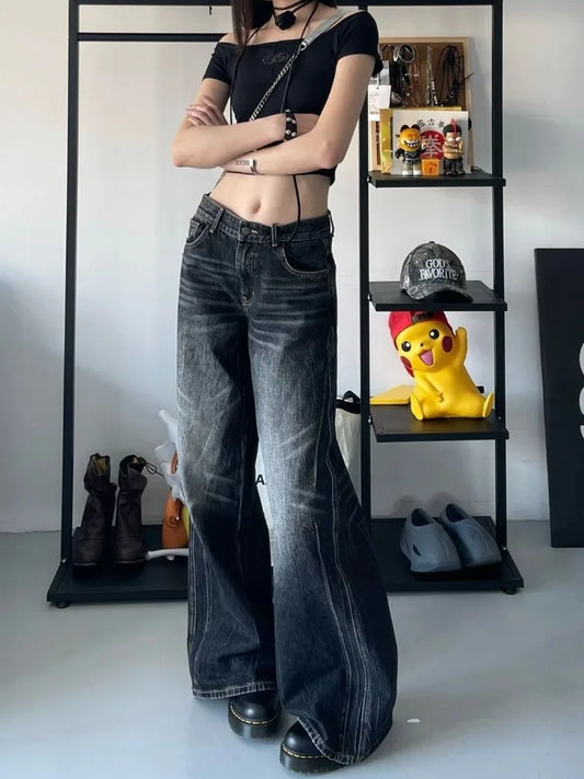 Territory Grunge Y2k Black Jeans Women Baggy Vintage High Street Oversized Denim Trousers Gothic Gyaru 2000s Acubi Fashion Jeans