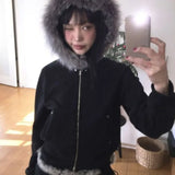 Territory American Style Fluffy Hoodie Sweatshirts Spring Autumn New Loose Zipper Tops Women Y2k Grunge  Long Sleeve Sweatshirt Mujer