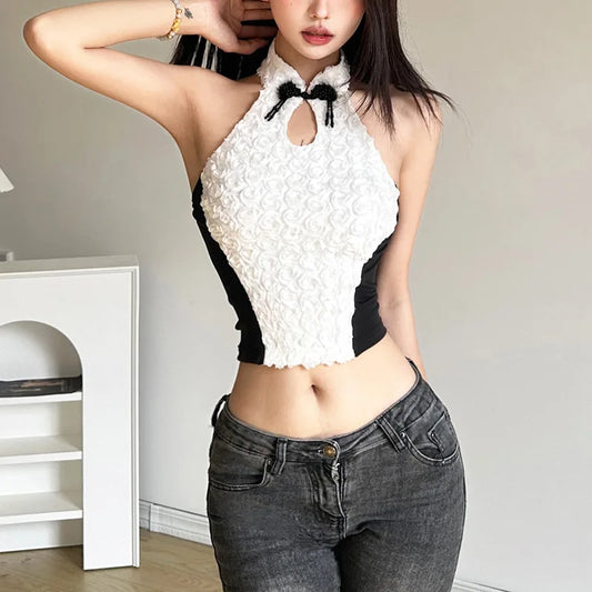 Territory 2024 Spring New Arrival Patchwork Color Contrast Sweet Gentle Cute Sexy All-match Fashionable Cool High Street Women Vest