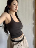 Territory 2024 Summer New Camisole Vest American Sexy Black Knitted Bottoming Tops Women Y2k Grunge Crop  Slim Fit Tank