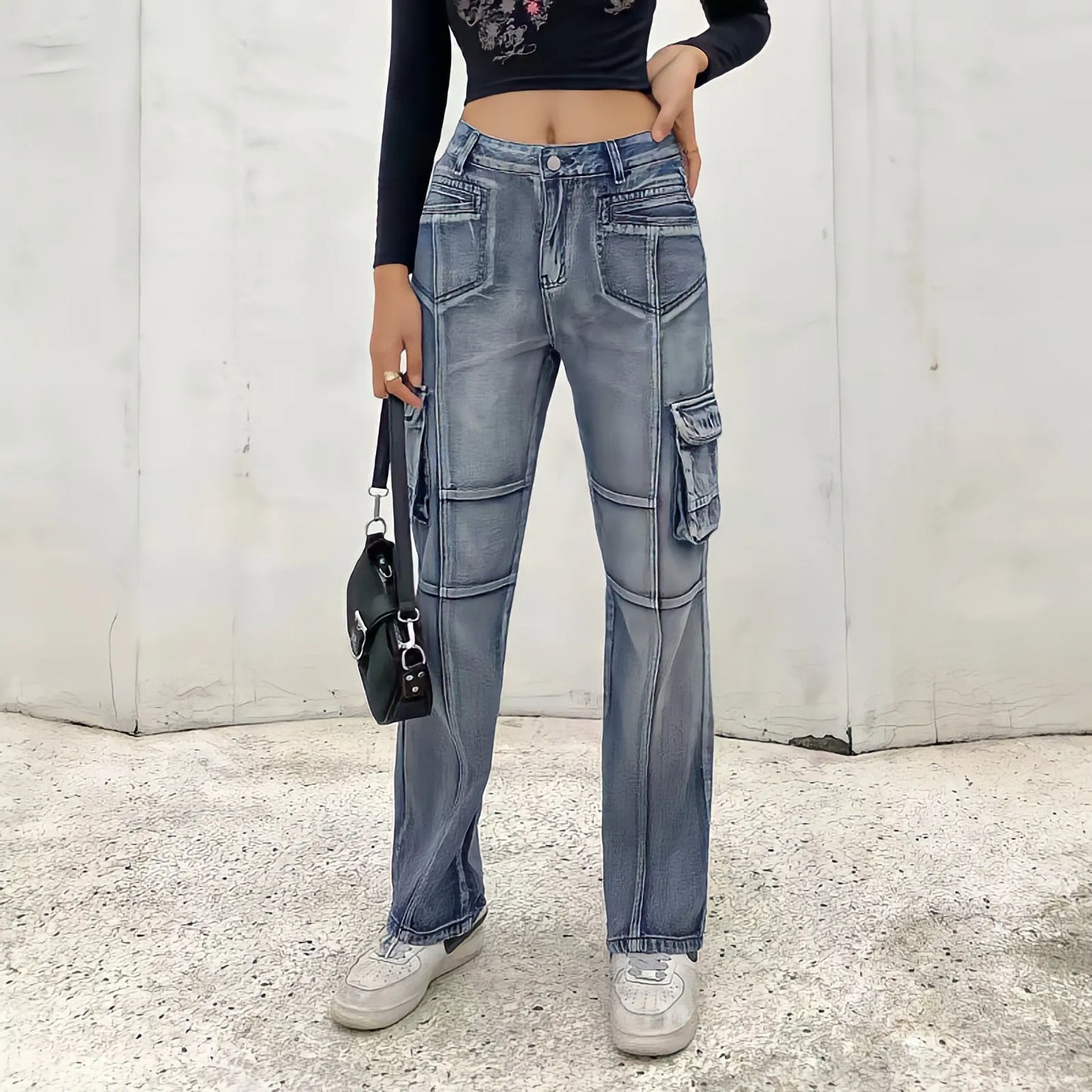 Territory Low Waist Sexy Baggy Jeans Blue Cargo Pants Women Korean Fashion Vintage 90s Y2k Streetwear Punk Commute Straight Denim Trousers