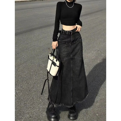 Territory Denim Skirts Women High Waist Distressed Vintage American Streetwear Ulzzang  Students Spring Chic Trendy Gothic Faldas