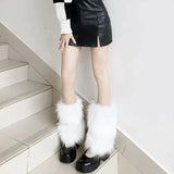 Territory E-girl Furry Leg Warmers Boot Covers Y2K Goth White Faux Fur Leg Warmers Punk Jk Knee-length Hiphop Warm Sock Fashion Socks