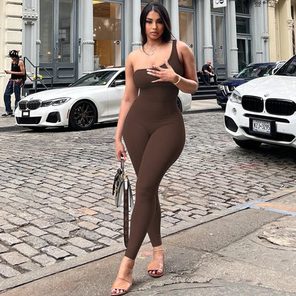 Territory One Shoulder Bodycon Jumpsuit One Piece Rompers Fashion Sexy Summer 2024 Womens Baddie Outfits Fitness Active Wear