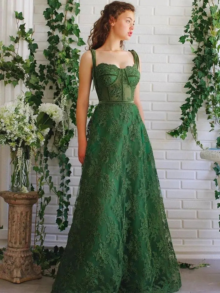 Territory Charming Dark Green Lace A-line Prom Dresses Sweetheart Decal Lace Spaghetti Strap Evening Dresses Prom Dress 2024