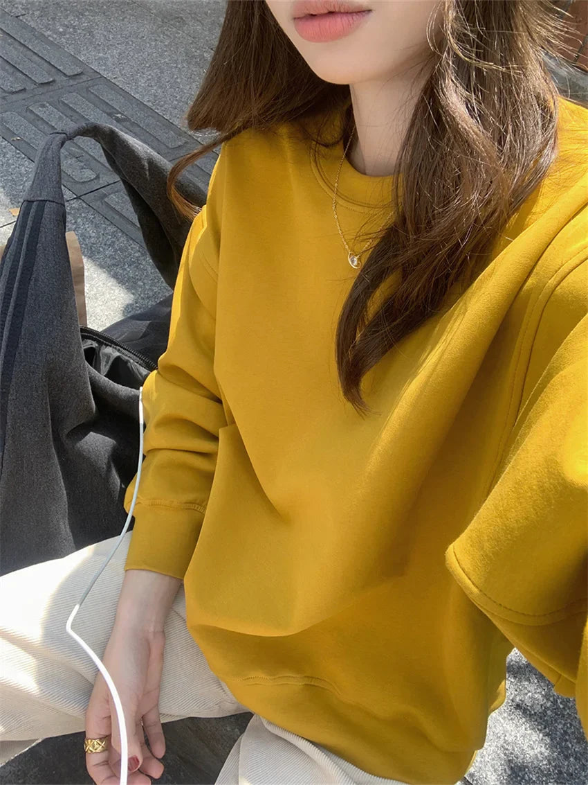 Territory All Match Sweatshirts Women Loose Solid Autumn Chic High Street OL Casual Full Sleeve Minimalist Office Lady New