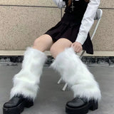 Territory E-girl Furry Leg Warmers Boot Covers Y2K Goth White Faux Fur Leg Warmers Punk Jk Knee-length Hiphop Warm Sock Fashion Socks