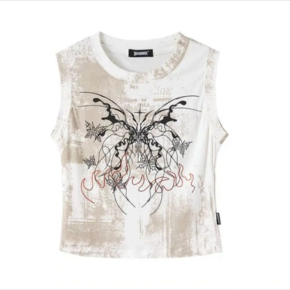 Territory Japanese Y2k Style Tank Tops Women American Vintage Sleeveless Crop Graphic Tops Grunge Gothic Sexy Butterfly Camis Summer