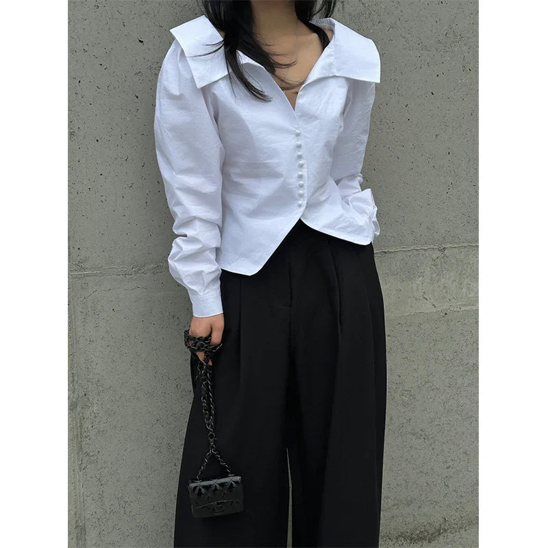 Territory Elegant Striped Shirts Women Korean White Long Sleeve Blouses Office Ladies Fashion Design Turn Down Collar Chic Tops New