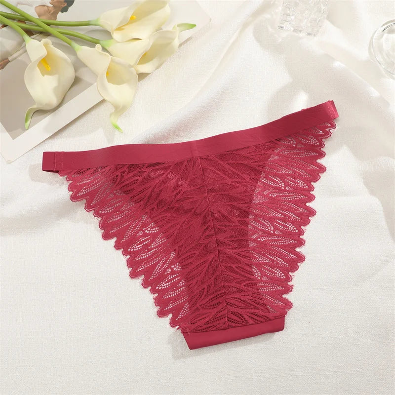 Territory Floral Pattern Perspective Breathable Panties Women Low Rise Underwear Adjustable Waist Seamless Fabric Splicing Lace Lingerie