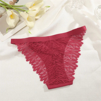 Territory Floral Pattern Perspective Breathable Panties Women Low Rise Underwear Adjustable Waist Seamless Fabric Splicing Lace Lingerie